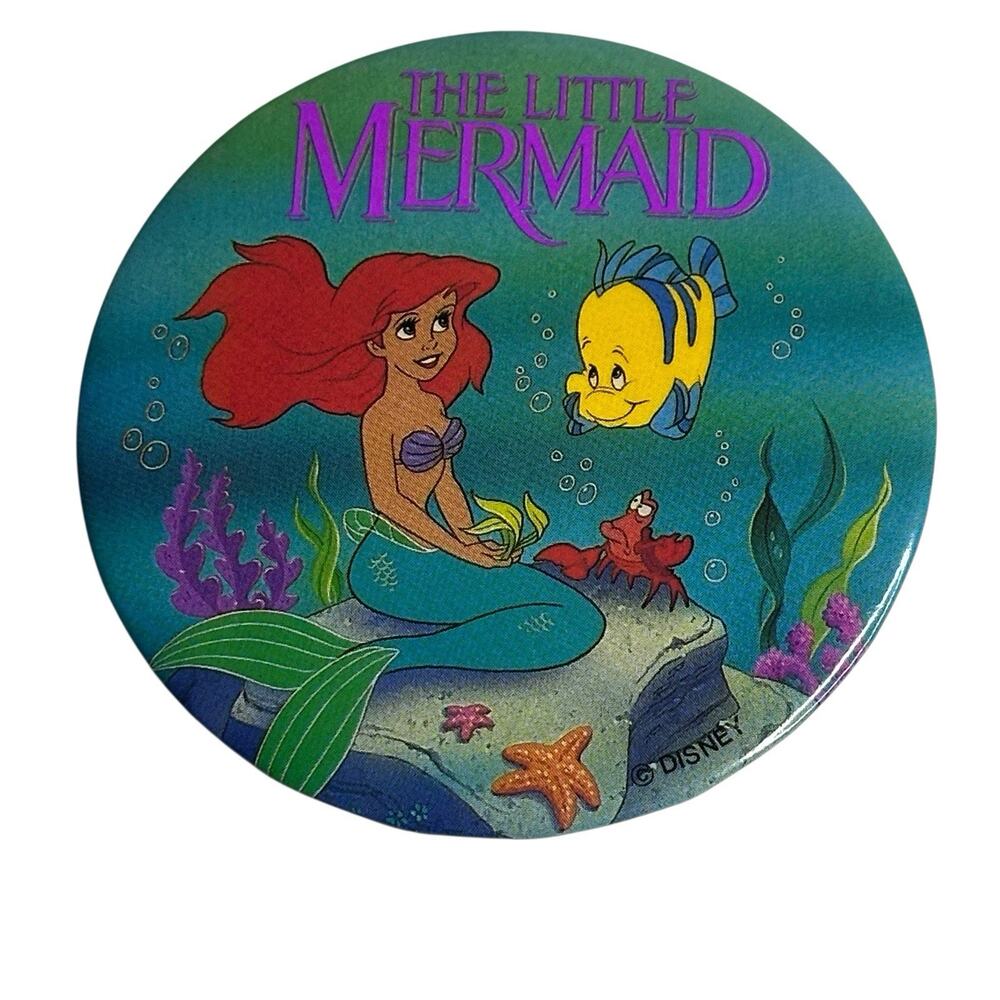 Vintage Little Mermaid Sebastian Flounder PinBack Button The Walt Disney Co
